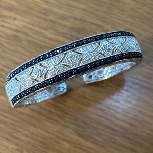 Ladies Sapphire & Diamond Sterling Silver Antique Style Bangle Bracelet